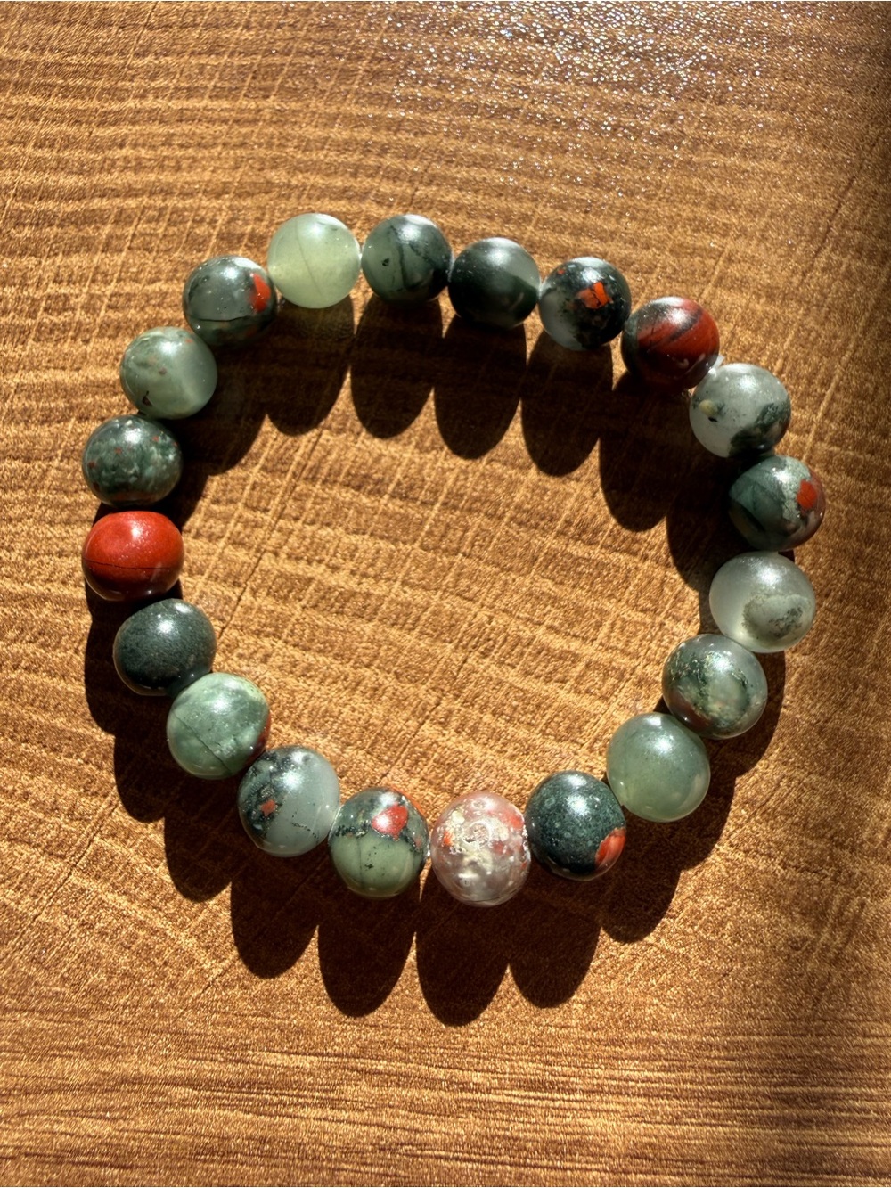 African Bloodstone Natural Crystal Beaded Stretch Bracelet